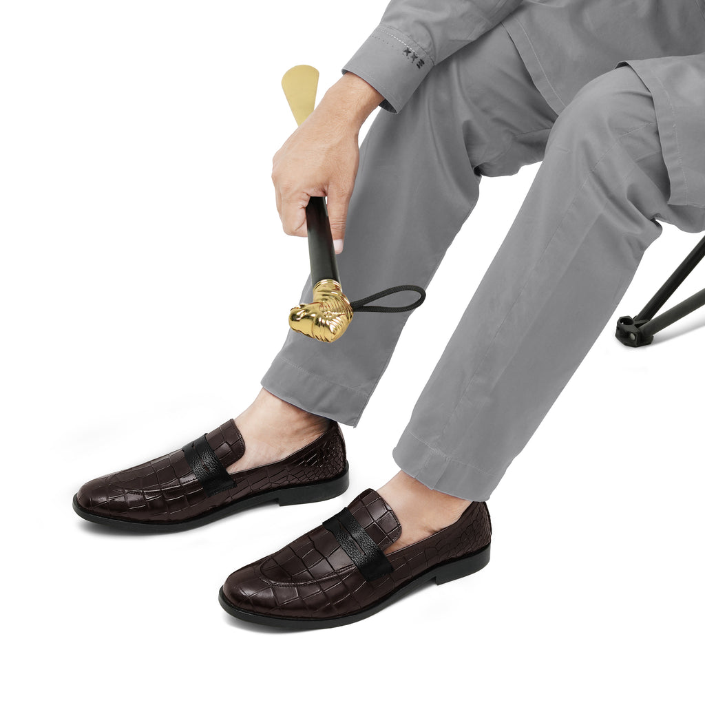 Croco Penny Leather Brown