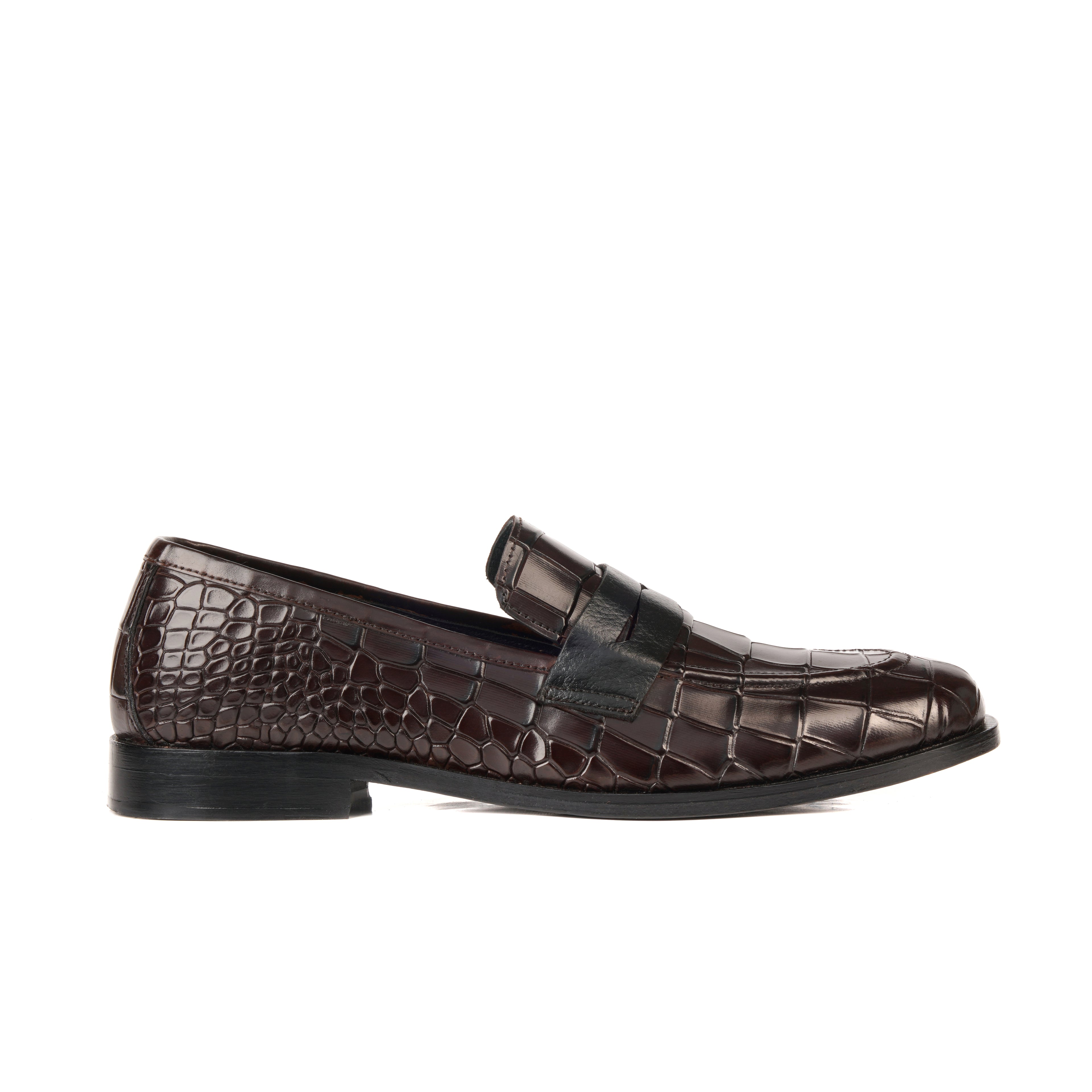Croco Penny Leather Brown