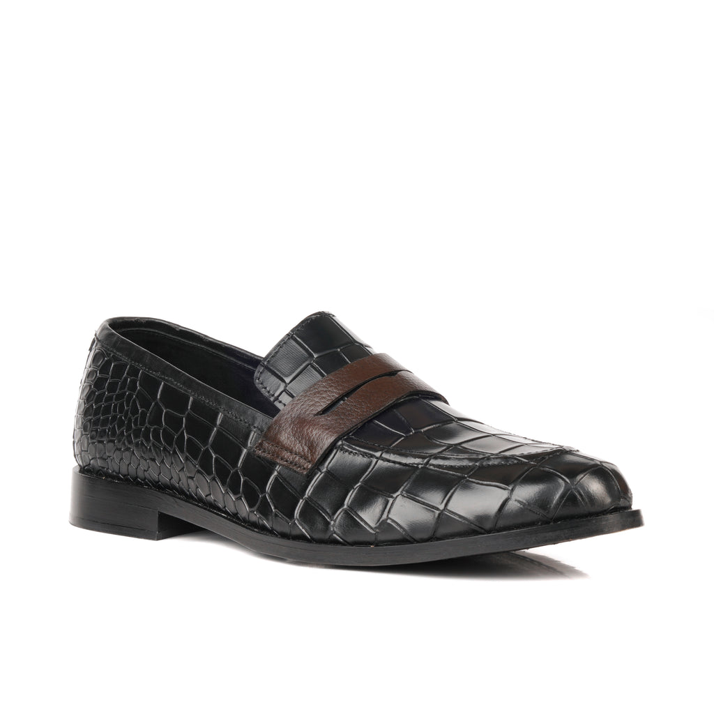 Croco Penny Leather Black