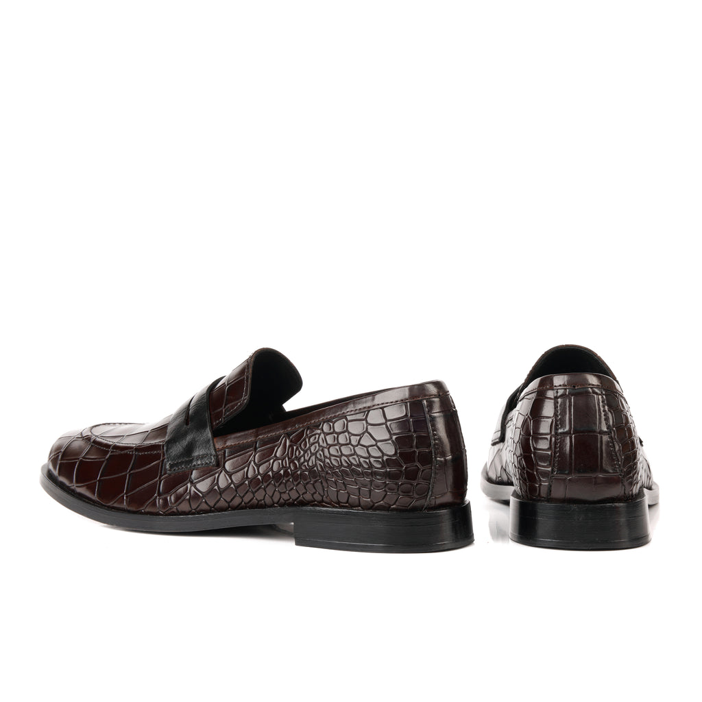 Croco Penny Leather Brown