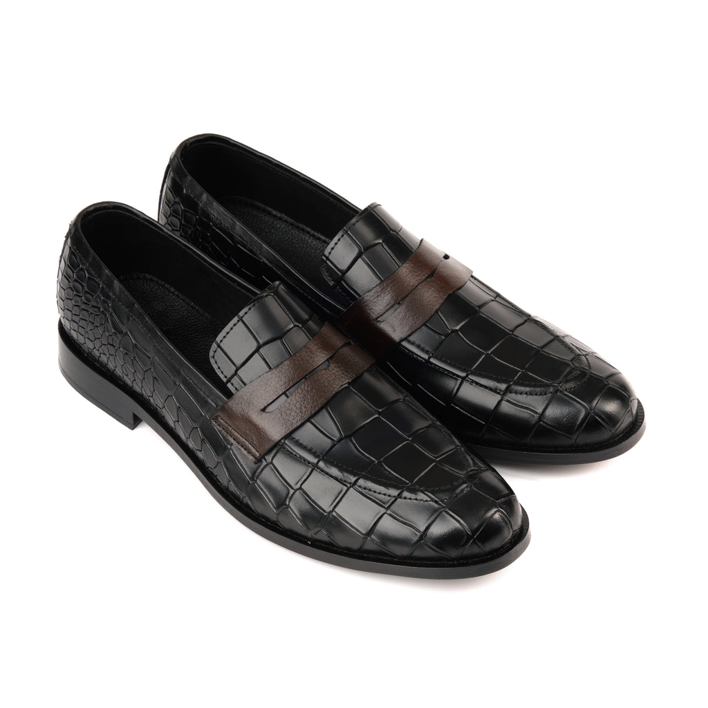 Croco Penny Leather Black