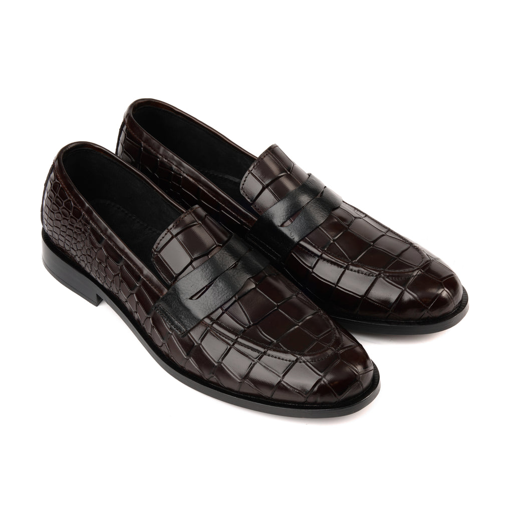 Croco Penny Leather Brown