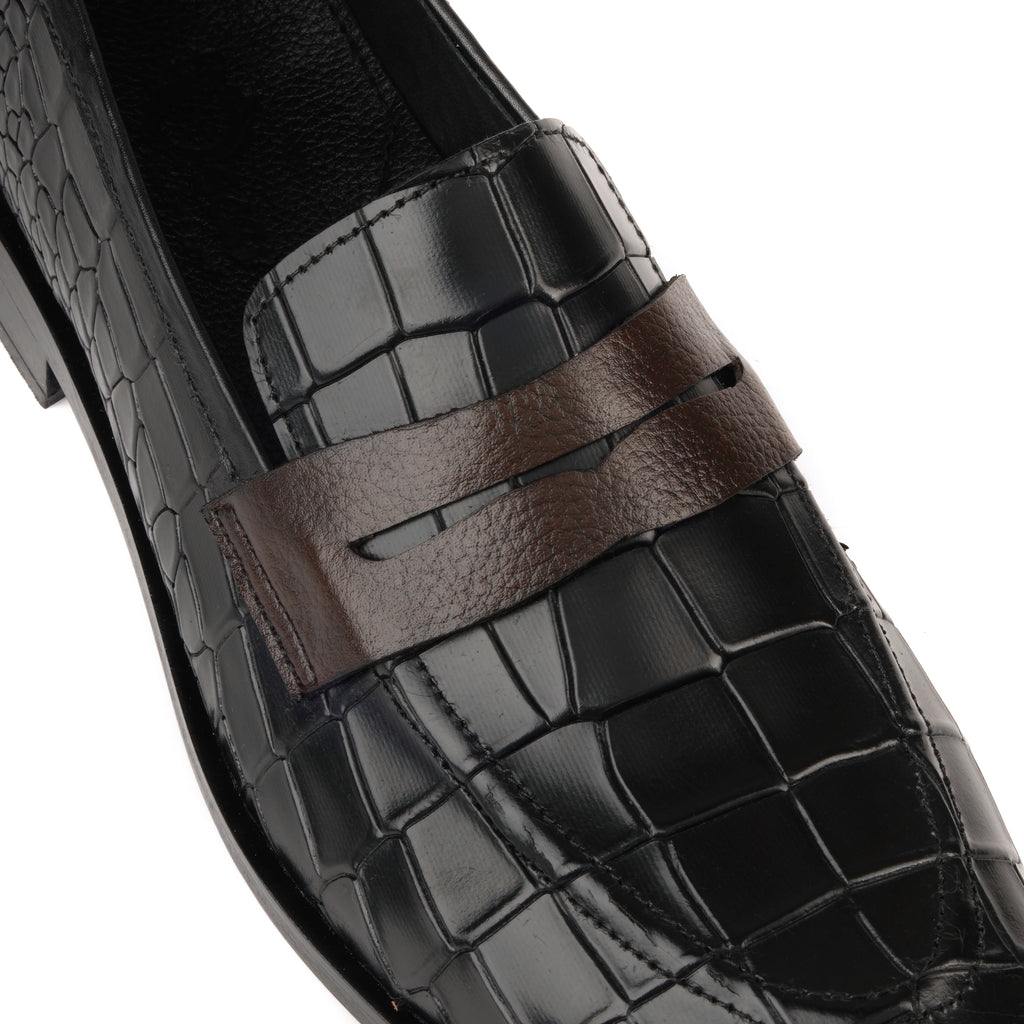 Croco Penny Leather Black