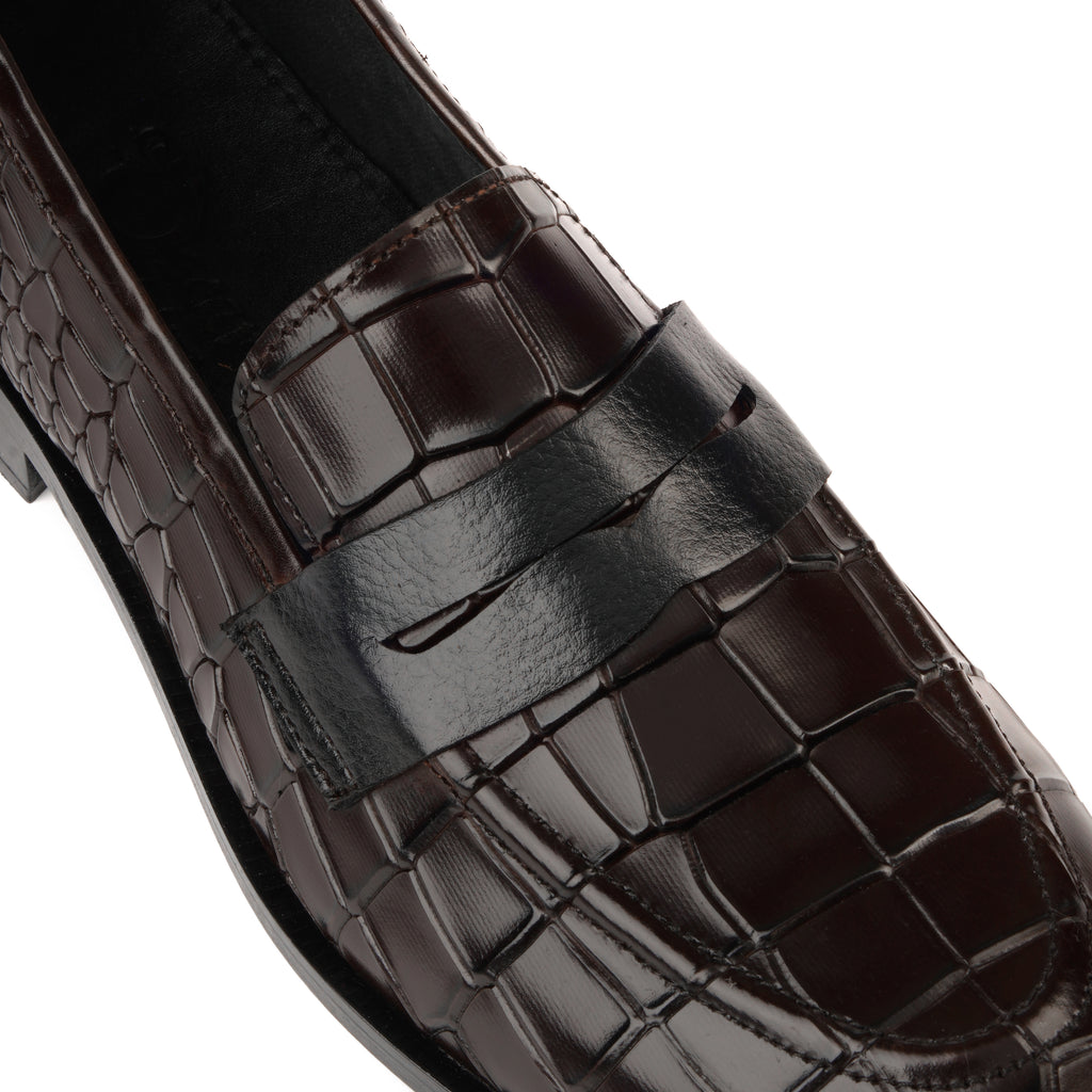Croco Penny Leather Brown