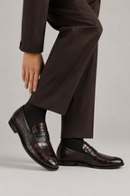 Croco Penny Leather Brown